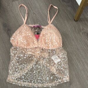 Edikted Sequin Embellished Pink Sheer Top